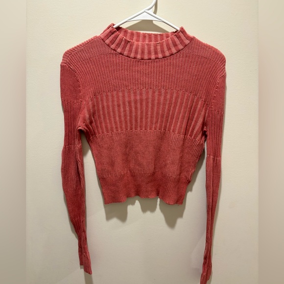 American Eagle Pink Ribbed Mock Neck Pullover Sweater Women’s Sz‎ M - Picture 2 of 7